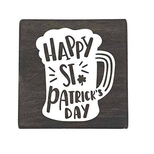 Happy St Patrick s Day Shamrock Beer Small Rustic Wooden Sign 5 inchX5 inch