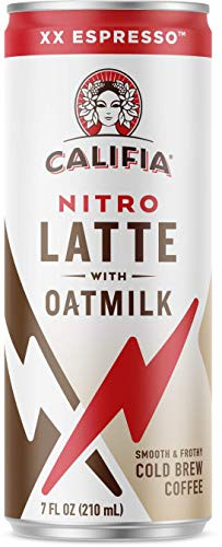 Califia Farms - Nitro Cold Brew Coffee Oat Milk Latte - XX Espresso - 7 Oz  12 Cans    Shelf Stable   Iced Coffee On-the-Go   Clean Energy   Dairy Free   Gluten Free   Plant Based   Non-GMO