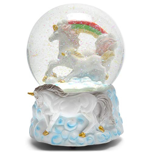 Elanze Designs Rainbow Unicorns 100MM Resin Glitter Water Globe Plays Tune You are My Sunshine