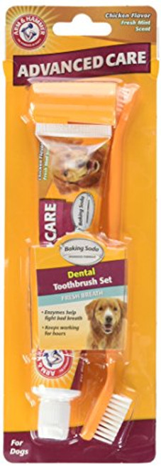 Arm & Hammer Dog Dental Care Fresh Breath Kit for Dogs | Contains Toothpaste, Toothbrush & Fingerbrush | Reduces Plaque & Tartar Buildup | Safe for Puppies, 3-Piece Kit, Chicken Flavor