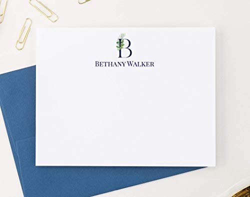 Monogrammed Flat Note Cards with Envelopes Personalized Stationery for Women with Greenery Personalized Initial Stationary with Envelopes Your Choice of Colors and Quantity