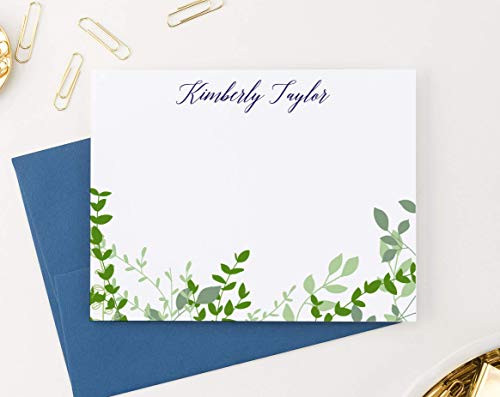 Greenery Personalized Stationary with Envelopes FLAT NOTE CARDS Personalized Greenery Stationery Set for Women Greenery Personalized Note Cards Your Choice of Colors and Quantity