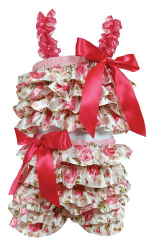 Stephan Baby Ruffled Flapper Top and Diaper Cover Pink Roses 6-12 Months