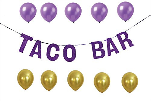 GrantParty Taco Bar Party Banner | Taco bout a party banner | Taco party baby shower wedding reception decor fiesta cinco de mayo purple with 10 ballons