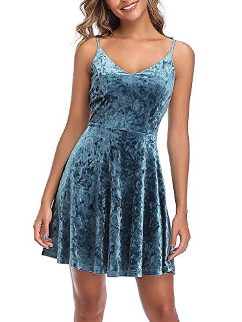 GUBERRY Womens Blue Velvet Dress Deep V Neck Sleeveless Casual Mini Petite Dress GUBERRY Womens Blue Velvet Dress Deep V Neck Sleeveless Casual Mini Petite Dress