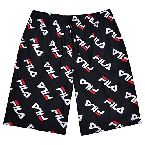 Fila Mens Big and Tall All Over Logo Print Jersey Knit Shorts Black 5X