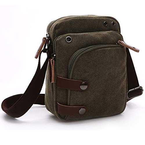 Canvas Messenger Bag Vintage Travel Purse Multi-pocket Crossbody Shoulder Pouch Casual Mens Bag Army Green