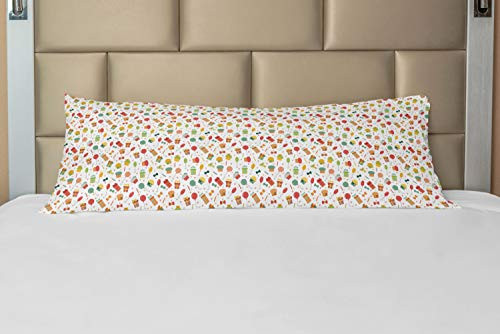 Ambesonne Cupcake Body Pillow Case Cover with Zipper Birthday Party Pattern with Balloons Boxes Cakes Kids Nursery Theme Decorative Accent Long Pillowcase 21 inch x 54 inch Multicolor