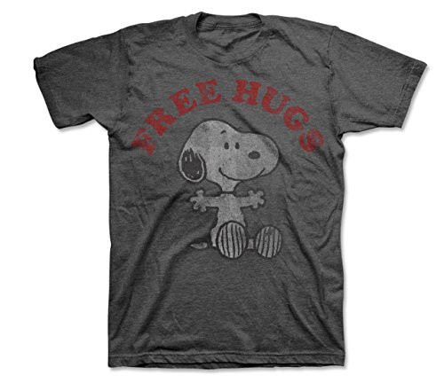 Peanuts Snoopy Free Hugs Adult Charcoal Heather T-Shirt  X-Large