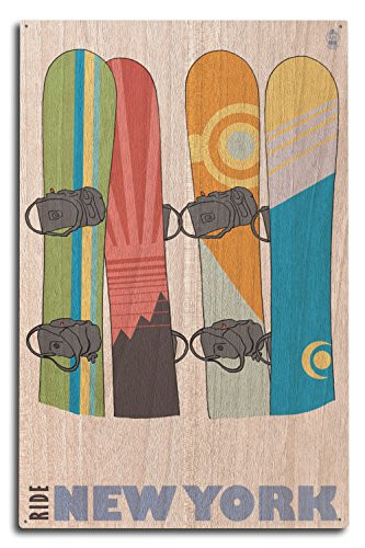 Lantern Press Snowboards in Snow - New York  10x15 Wood Wall Sign Wall Decor Ready to Hang