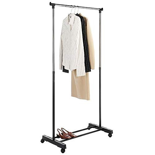 YYAO Adjustable Clothes Garment Rack Standard Rod Portable Rolling Clothing Hanger Rack Organizer on Wheels Black  and  Silver