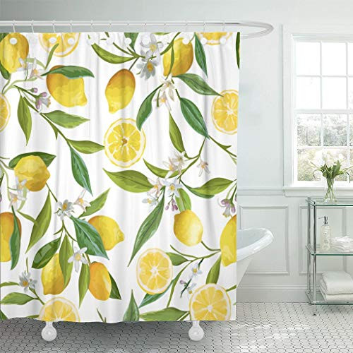 YoKii Lemon Fabric Shower Curtain Extra Long Summer Bright Nature Fruit Citrus Polyester Bath Curtain Set 78-Inch Spa Hotel Heavy Weighted Bathroom Curtain  72 x 78 Yellow