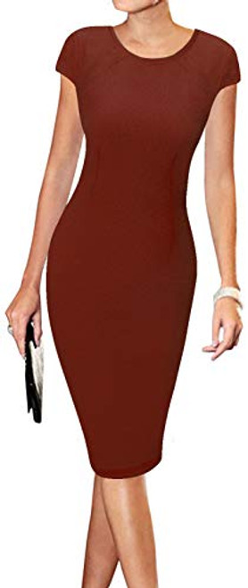 LunaJany Women s Short Sleeve Work Casual Business Church Midi Dress M Wine red