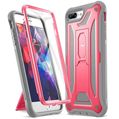YOUMAKER iPhone 8 Plus Case iPhone 7 Plus Case Built-in Screen Protector Kickstand Full Body Heavy Duty Shockproof Cover for iPhone 8 Plus  and  iPhone 7 Plus 5.5 inch - Pink