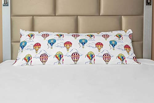 Ambesonne Colorful Body Pillow Case Cover with Zipper Hand Drawn Sketches Clouds and Hot Air Balloons Kids Playroom Nursery Decorative Accent Long Pillowcase 21 inch x 54 inch Multicolor