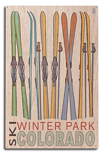Lantern Press Winter Park Colorado - Skis in Snow  10x15 Wood Wall Sign Wall Decor Ready to Hang