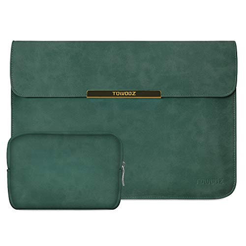 TOWOOZ Laptop Sleeve Case with Accessory Pouch for 13.3-inch MacBook Air Pro iPad Pro 12.9   Dell XPS 13  Surface Pro X Faux Suede Leather Case  13-13.3inch Green