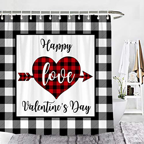 Wencal Buffalo Check Plaid Happy Valentine s Day Shower Curtain Love Heart Arrow Farmhouse Bathroom Decor with Hooks 72 x 72 Inches Wencal Buffalo Check Plaid Happy Valentine s Day Shower Curtain Love Heart Arrow Farmhouse Bathroom Decor with Hooks 72 x 72 Inches