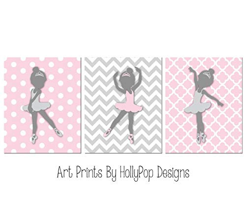 Pink gray nursery decor - Ballerina wall art - Pink Ballet art prints - Baby girl wall decor - Pink baby decor - SET OF 3 UNFRAMED ART PRINTS  1014