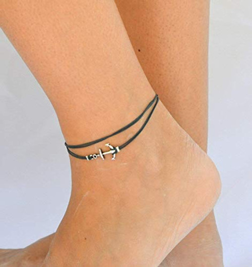 Anchor anklet blue dainty wrap anklet with a silver anchor charm blue ankle bracelet gift for her nautical minimalist jewelry sailing