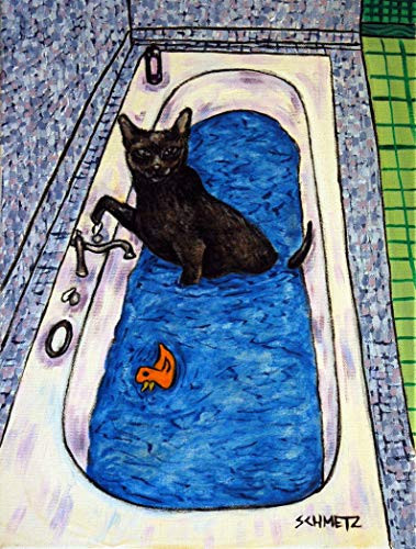 Bombay Cat taking a Bath Bathroom Bather signed dog art print