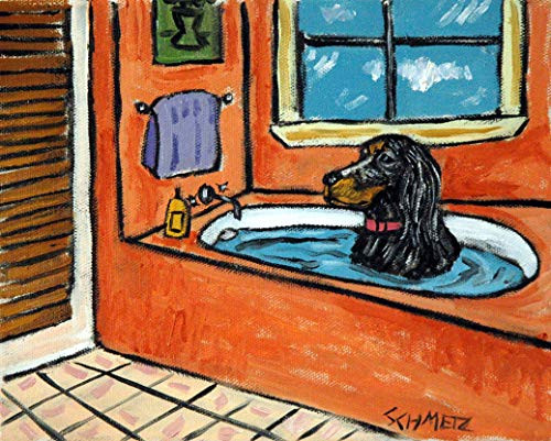 gordon setter taking a bath bather bathroom decor dog signed art Print