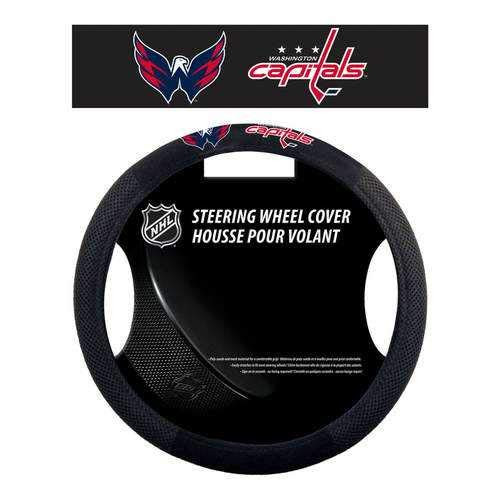 Fremont Die NHL Washington Capitals Poly-Suede Steering Wheel Cover Fits Most Standard Size Steering Wheels Black Team Colors