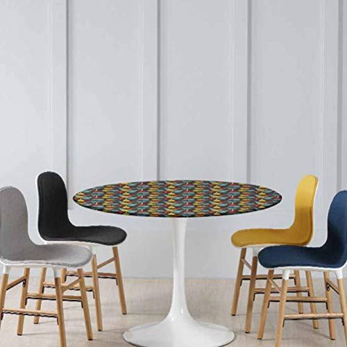 ThinkingPower Perfect Tablecloth Antique Wooden Acoustic Guitars Folk Country Music Flamenco Retro Style Elastic Edge Fitted Table Cloth No Fabric Draping Down for Puppy to Grab Diameter - 39 Inch