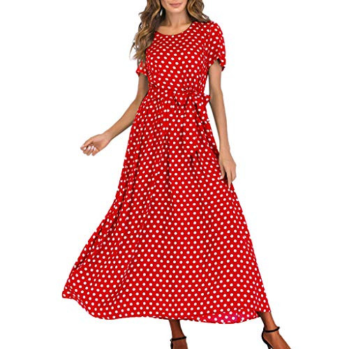 Bokeley Women s Casual Summer Short Sleeve Dress Pleated Polka Dot Loose Swing Midi Dress  S Red Bokeley Women s Casual Summer Short Sleeve Dress Pleated Polka Dot Loose Swing Midi Dress  S Red