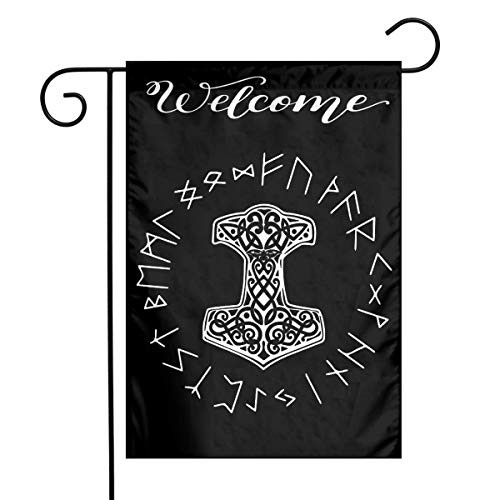DOOD HYQZ Vikings Mjolnir and Rune Wheel Norse Mythology Symbol Garden Flag 1218 inch Family Decorative Xmas Welcome Banner Outside Yard Mailbox Festival Colours Ornaments House Decoration DOOD HYQZ Vikings Mjolnir and Rune Wheel Norse Mythology Symbol Garden Flag 1218 inch Family Decorative Xmas Welcome Banner Outside Yard Mailbox Festival Colours Ornaments House Decoration