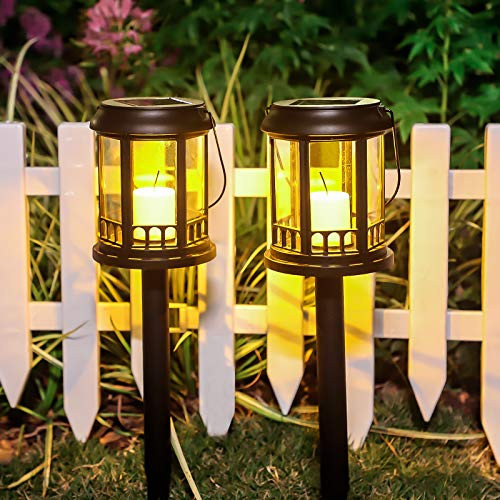Solar Lights Outdoor 2 Pack Plastic Outdoor Solar Lights - Waterproof LED Landscape Lighting Solar Powered Outdoor Lights Solar Garden Lights for Pathway Walkway Patio Yard  and  Lawn  Black