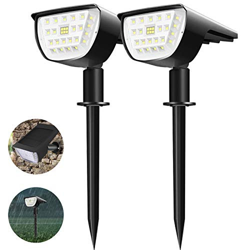 Viugreum 32 LED Solar Landscape Spotlights IP65 Waterproof Wireless LED Solar Landscape Spotlights Outdoor Solar Powered Auto On Off Wall Lights for Yard Garden Driveway PoolDaylight-White ?2 Pack?