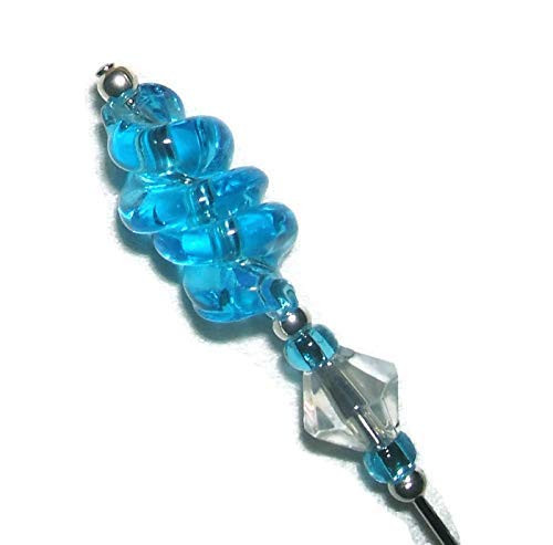 BLUE SWIRLED GLASS Stick Hat Pin Long Hatpin Vintage Style Silver Plated BLUE SWIRLED GLASS Stick Hat Pin Long Hatpin Vintage Style Silver Plated