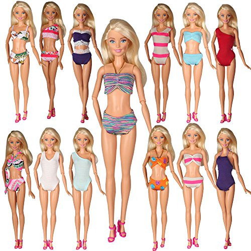 Tanosy 5 Sets Barbie Doll Summer Bikini Swimwear Swimsuits Bathing Suits Doll Beach Bikini Bathing Clothes for Barbie Doll Girl