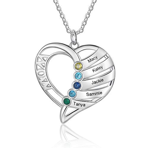 Personalized Mothers Heart Name Necklace with 1-6 Names for Mom Customized Heart Pendant Mother Necklaces with Simulated Birthstone for Family for Mom 5 Names Personalized Mothers Heart Name Necklace with 1-6 Names for Mom Customized Heart Pendant Mother Necklaces with Simulated Birthstone for Family for Mom 5 Names