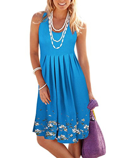 KILIG Women Sundress Summer Casual Dresses Loose Print Pleated Sleeveless Midi Vest Dresses for Beach Wedding Party BlueXL KILIG Women Sundress Summer Casual Dresses Loose Print Pleated Sleeveless Midi Vest Dresses for Beach Wedding Party BlueXL