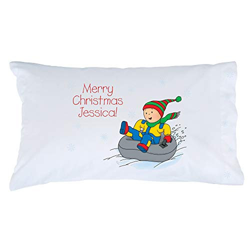 Personalized Caillou Pillowcase Winter Fun on White Cover Official Licensed Product 20x31 STD Queen