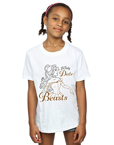 Disney Girls Princesses Belle I Only Date Beasts T-Shirt 5-6 Years White