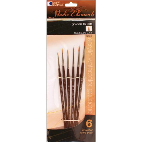 Loew-Cornell 1024925 Studio Elements Golden Taklon Short Handle Round Brush Set