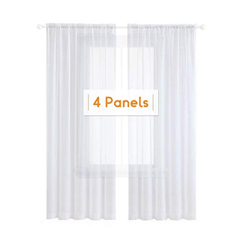 Anjee 4 Panels White Sheer Curtains 63 Inches Long Rod Pocket Window Treatment Linen Gauze Voile Drapes for Kids Room Bedroom Living Room Kitchen 52 x 63 Inch