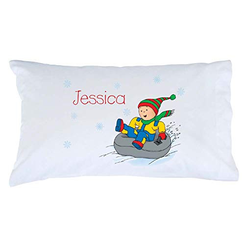Personalized Caillou Pillowcase Sledding Fun on White Cover Official Licensed Product 20x31 STD Queen