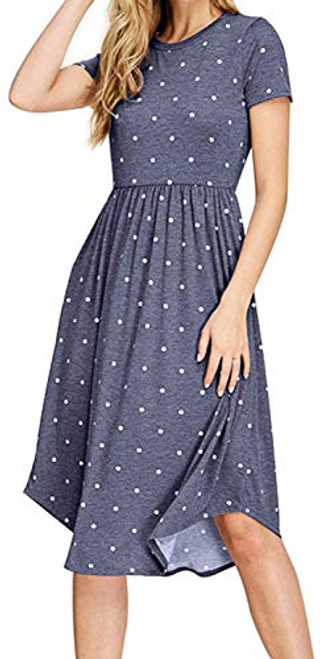 YUNDAI Women s Short Sleeve Polka Dot Casual Dress Pleated Loose Midi Dress with Pocket X-Large Blue YUNDAI Women s Short Sleeve Polka Dot Casual Dress Pleated Loose Midi Dress with Pocket X-Large Blue
