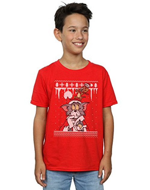 TOM and JERRY Boys Christmas Fair Isle T-Shirt 5-6 Years Red TOM and JERRY Boys Christmas Fair Isle T-Shirt 5-6 Years Red
