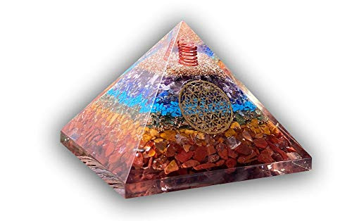 Seven Chakra Orgone Pyramid - 7 Chakra Orgonite Pyramid Energy Healing Crystals and Stones Emf Protection Pyramid Yoga Meditation Energy Generator Chakra Crystals - Gemstones Set