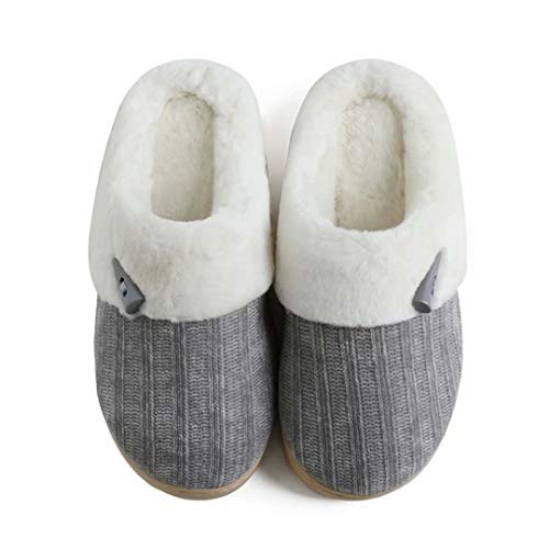 NineCiFun Women s Comfy House Slippers Memory Foam Fuzzy Bedroom Scuffs Slippers Indoor Outdoor Anti Skid Home Slippers Shoes with Warm Plush Lining  LightGrey?11-12 US