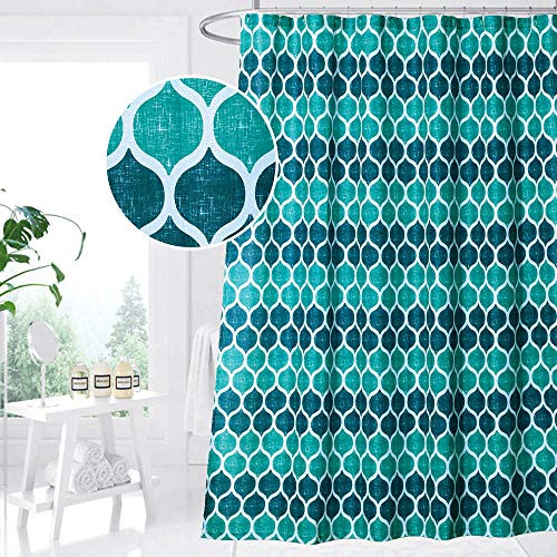 CAROMIO Fabric Shower Curtain, Moroccan Geometric Ogee Patterned Modern Fabric Shower Curtain for Bathroom, 72 x 72, Navy/Teal