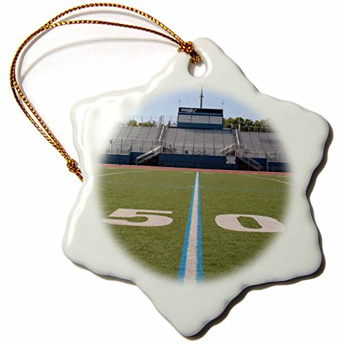 3D Rose Green Football Field with 50 Yard Number Snowflake Ornament 3 inch