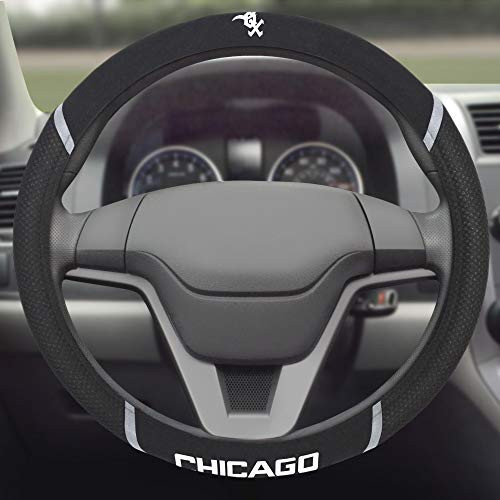 Rico Industries Inc. White Sox Premium Embroidered Black Auto Steering Wheel Cover Baseball