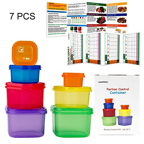 7 Piece Portion Control Container Set for Weight Loss - Portion Control Kit for Diet Meal Preparation - Comparable to 21 Day Fix - GAINWELL