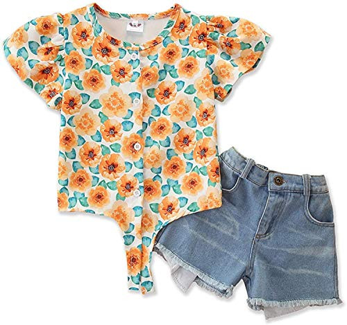 2Pcs Set Toddler Baby Girls Denim Outfits Sleeveless Tassels Vest Tops plusRipped Jean Shorts Pant Summer Clothes Set  Daisy Denim 2-3 T